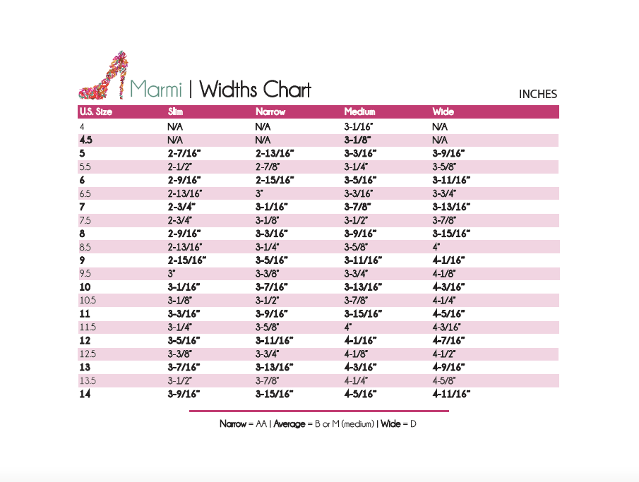 Women's Shoe Width Chart and Guide Marmi Shoes Shoe Rack